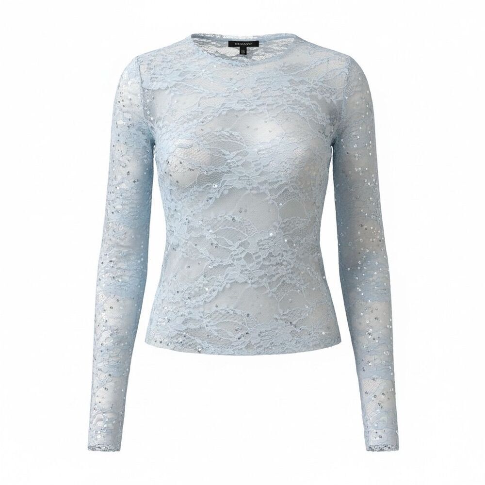Wild Fable Women's Blue Floral Lace Long Sleeve Blouse Size M Casual Top